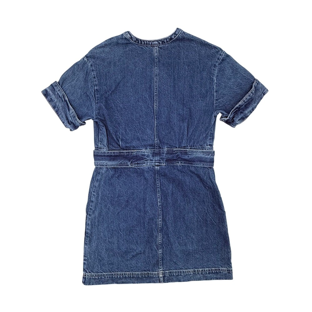 Free People Dream On Denim Mini Dress Size S Blue Utility Zip Front Pockets - Picture 2 of 9